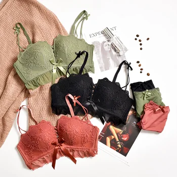 

2018 fashion wireless bra set push up bra lingerie sets 1/2 cup floral underwear women sexy gather seamless bra and panty sets