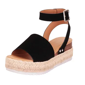

2020 women's new sandals European and American linen thick bottom strap sandals casual comfortable summer flat shoes sandals