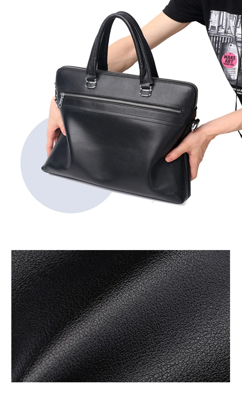 Большой портфель с двойной молнией из натуральной кожи, мужская сумка через плечо, сумка-мессенджер, Повседневная сумка, 14 дюймов, портфель для ноутбука, мужской