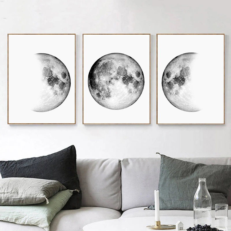 Solar System Modern Grey Moon Monochrome Wall Art Minimalist Planet Black White Photography Canvas Art Print Paper Print Satellite