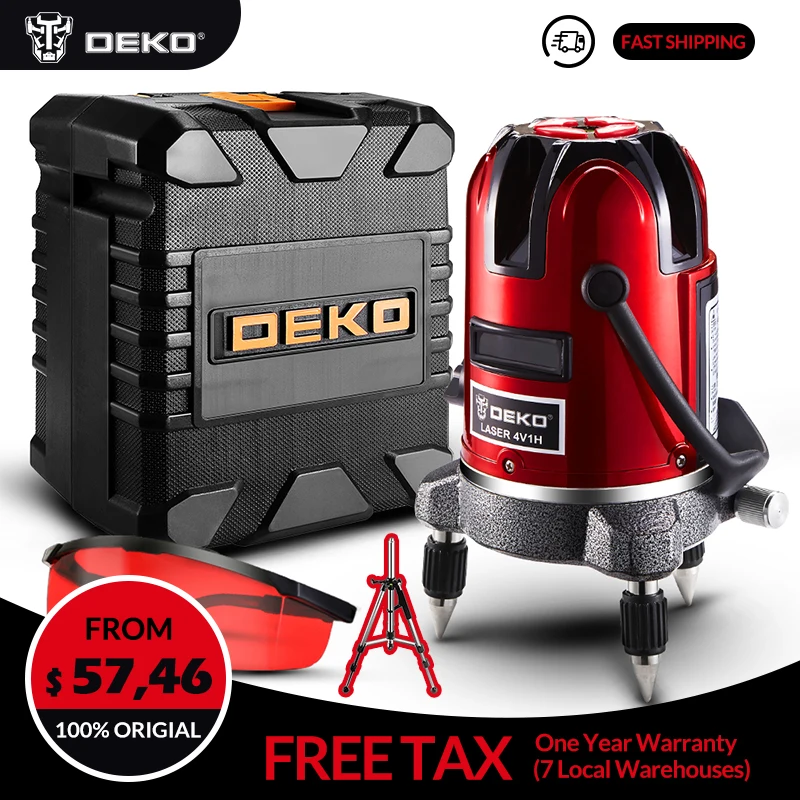 

DEKO LL58T Points Red Laser Leverl Self Leveling 360 Degrees Multi Mode 5 Lines 6 Points With Tripod BMC