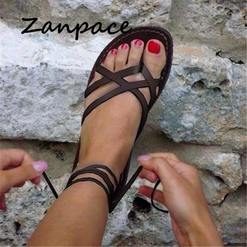 

New Women Sandals Gladiator Summer Casual Women Shoes Large Size Rome Flat Sandals Lace-Up Beach Comfortable Sandals Women 2019