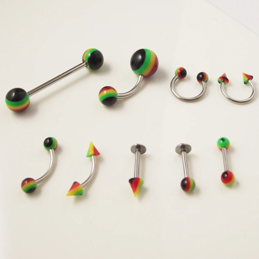 

9Piece Free shipping Rainbow nose ring Lip Ring Tragus Ear Piercing Helix Body Jewelry Belly Ring Tongue Ring Eyebrow Rings Set