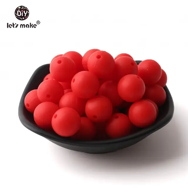 Let's make 50pcs Silicone Beads 12mm Eco-friendly Sensory Teething Necklace Food Grade Mom Nursing DIY Jewelry Baby Teethers red