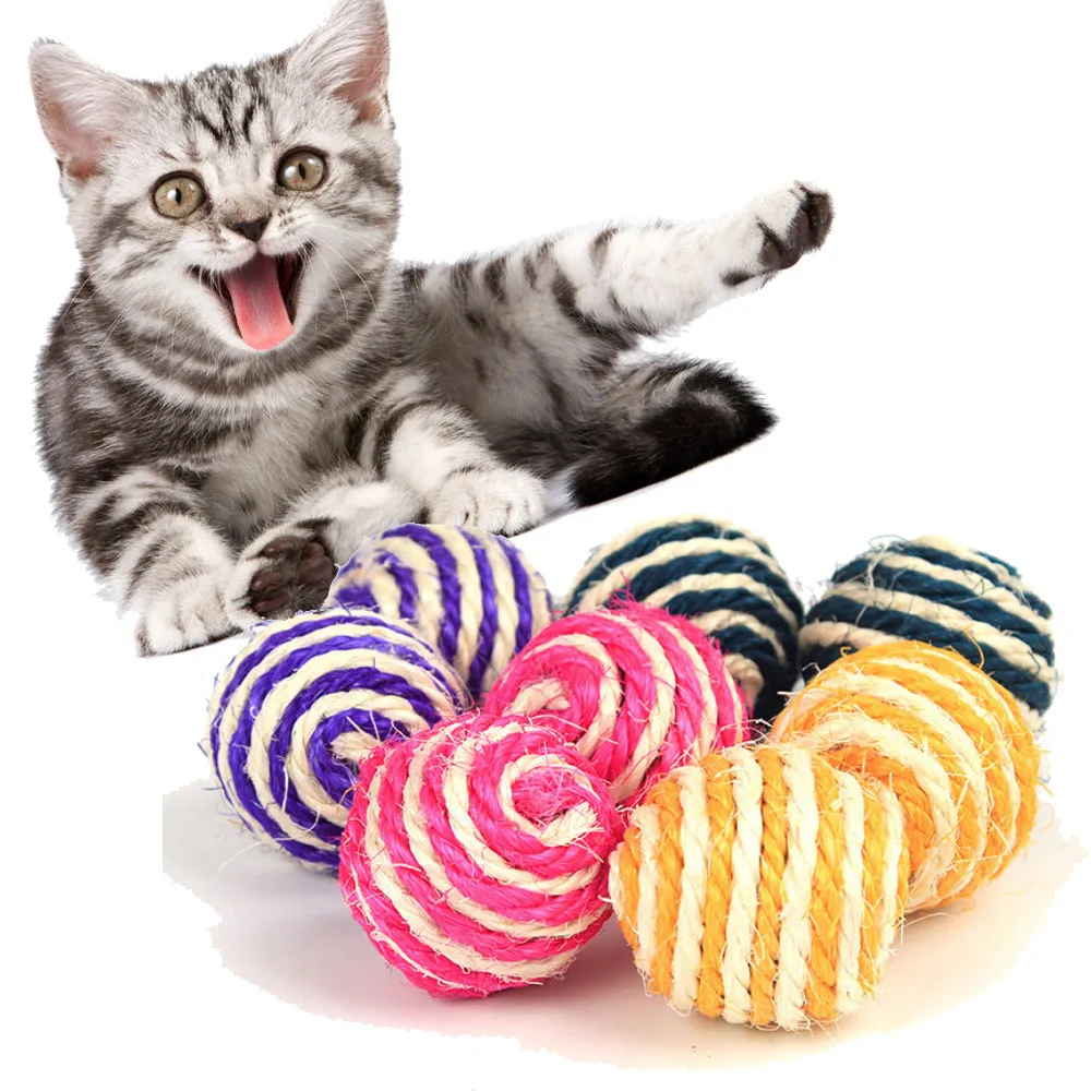 

Dog Cat Kitten Pet Teaser Sisal Rope Weave Balls Play Chewing Catch Toy Rattle Scratch Catch Funning Toys