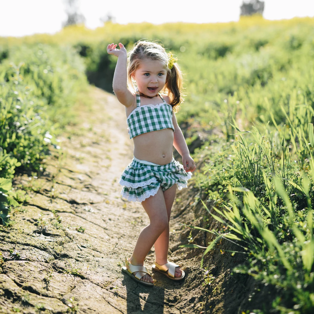 Buy Summer Newborn Kids Baby Girls Plaid Lace Crop Top