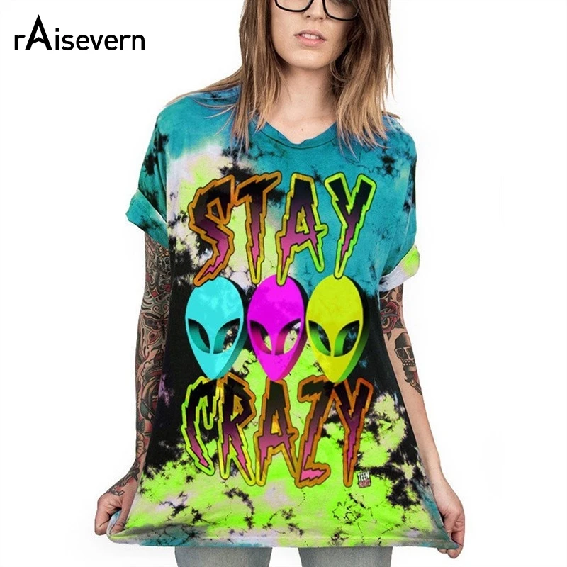 Raisvern забавные пришельцы Stay Crazy 3D Футболка с принтом летняя уличная стильная