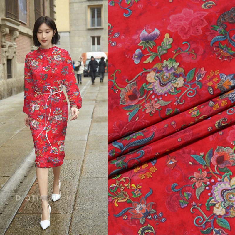 

New wide-format printing inkjet crepe de chine silk fabric 15mm floral dress shirt t-shirt silk fabric wholesale silk cloth