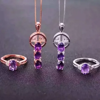 

Fidelity Natural purple crystal s925 sterling silver ring Pendant jewelry sets natural gemstone fashion fine jewelry for women