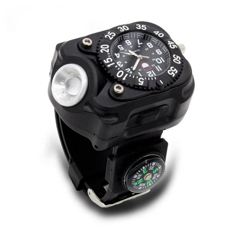 IPX7 многофункциональные наручные часы наручные светодиодный фонарик перезаряжаеый ночник с разъемом USB часы для бега с наручный компас факел - Цвет: a
