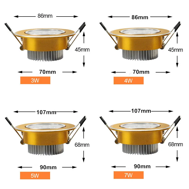 [DBF] Регулируемый Золотой корпус 3 Вт 4 Вт 5 Вт 7 Вт 9 Вт 12 Вт вращающийся под углом светодиодный встраиваемый светильник AC90-265V светодиодный потолочный Точечный светильник для кухни