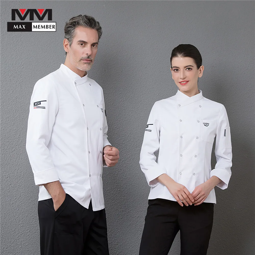 

Men's Professional Chef Embroidery Work Uniform Chinese Restaurant Double Breasted Long Sleeve Cuisine Catering Kitchen Jackets