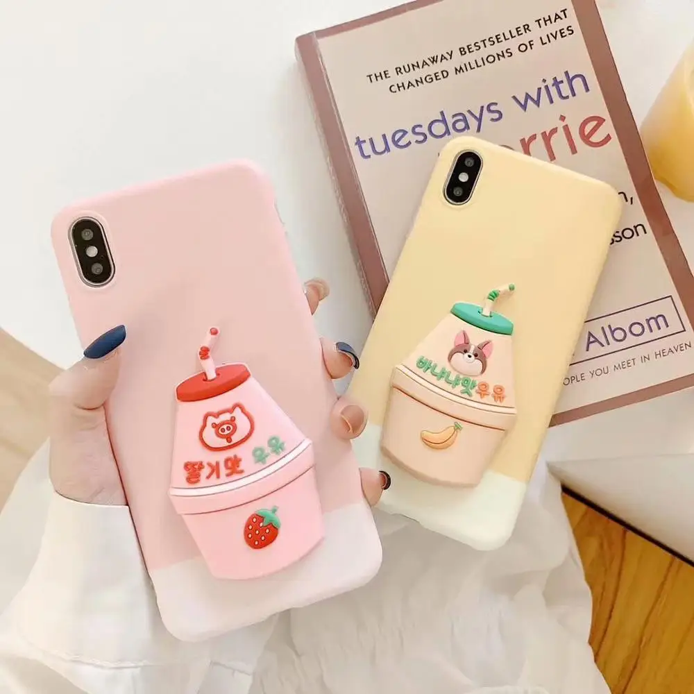 

Cute 3D Cartoon Strawberry Milk Silicon case for iPhone X 6 7 8 6s plus XR XS MAX Banana milk TPU Back Cover phone cases