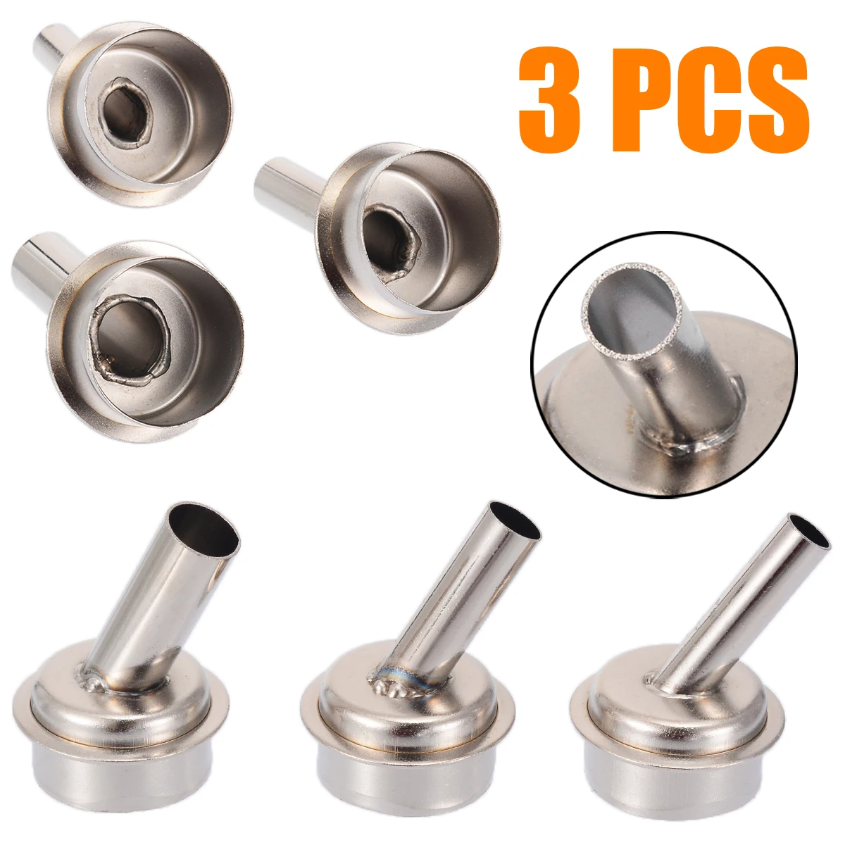 3pcs/Set 45 Degree Bent Curved Heat Nozzles 6/7/9mm Hot air Gun Nozzles for QUICK 861DW Soldering Station