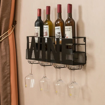 

Metal Multifunctional Wall Mounted Metal Wine Rack 4 Long Stem Glass Holder Wine Cork Storage