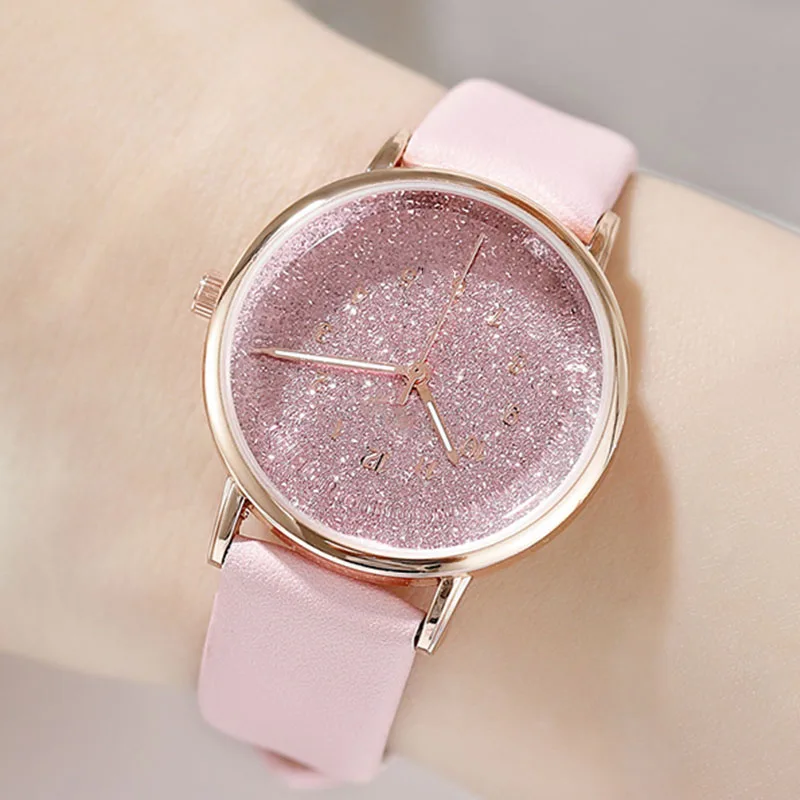 

Women Quartz Watch Candy Color Sequin Dial with PU Leather Strap @M23