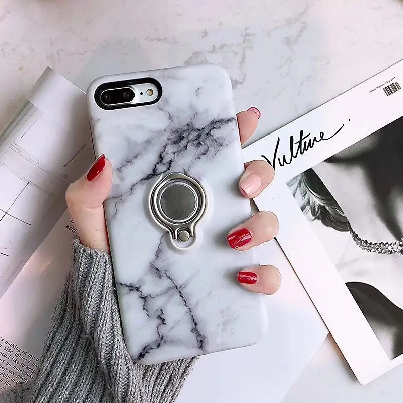 I X Silicone TPU Luxury Matte Marble Capinha Cover Cases For Iphone 6 S 6s 7 8 Plus X With Business Car Ring Holder Stand Cover (1)