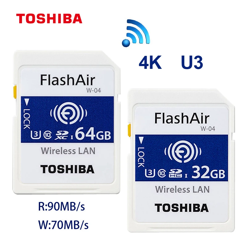 TOSHIBA FlashAir W-03 32 ГБ 16 ГБ SDHC Беспроводной W-04 64 ГБ SDXC Wi-Fi SD карты UHS-I Class 10 U3 карты флэш-памяти для цифровых Камера