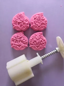 

50g Chinese peach design Mooncake mung bean cake Molds mould with 4 Stamps plastic hand pressure , 50sets/lot