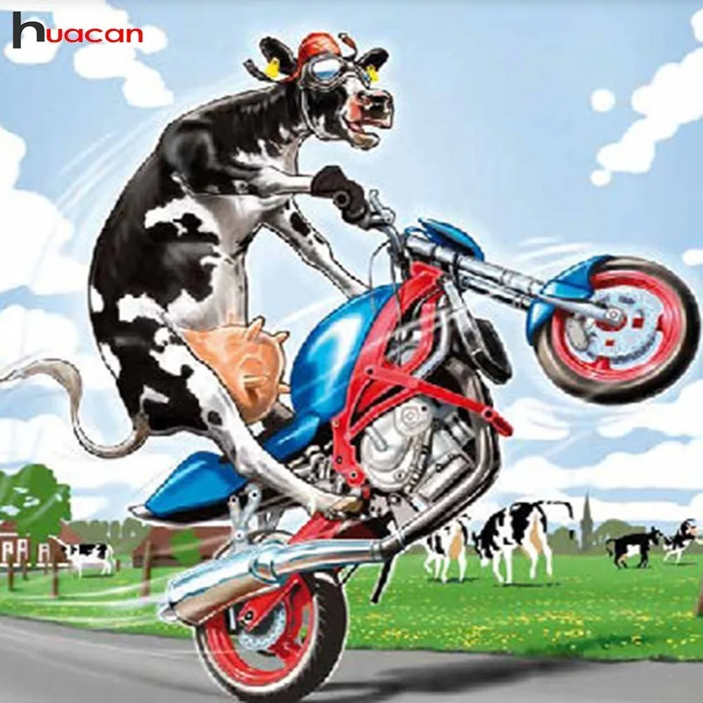 

HUACAN Embroidery Motorcycle 5D DIY Diamond Painting Cartoon Cows Diamond Mosaic Full Round Drill Picture Of Rhinestones