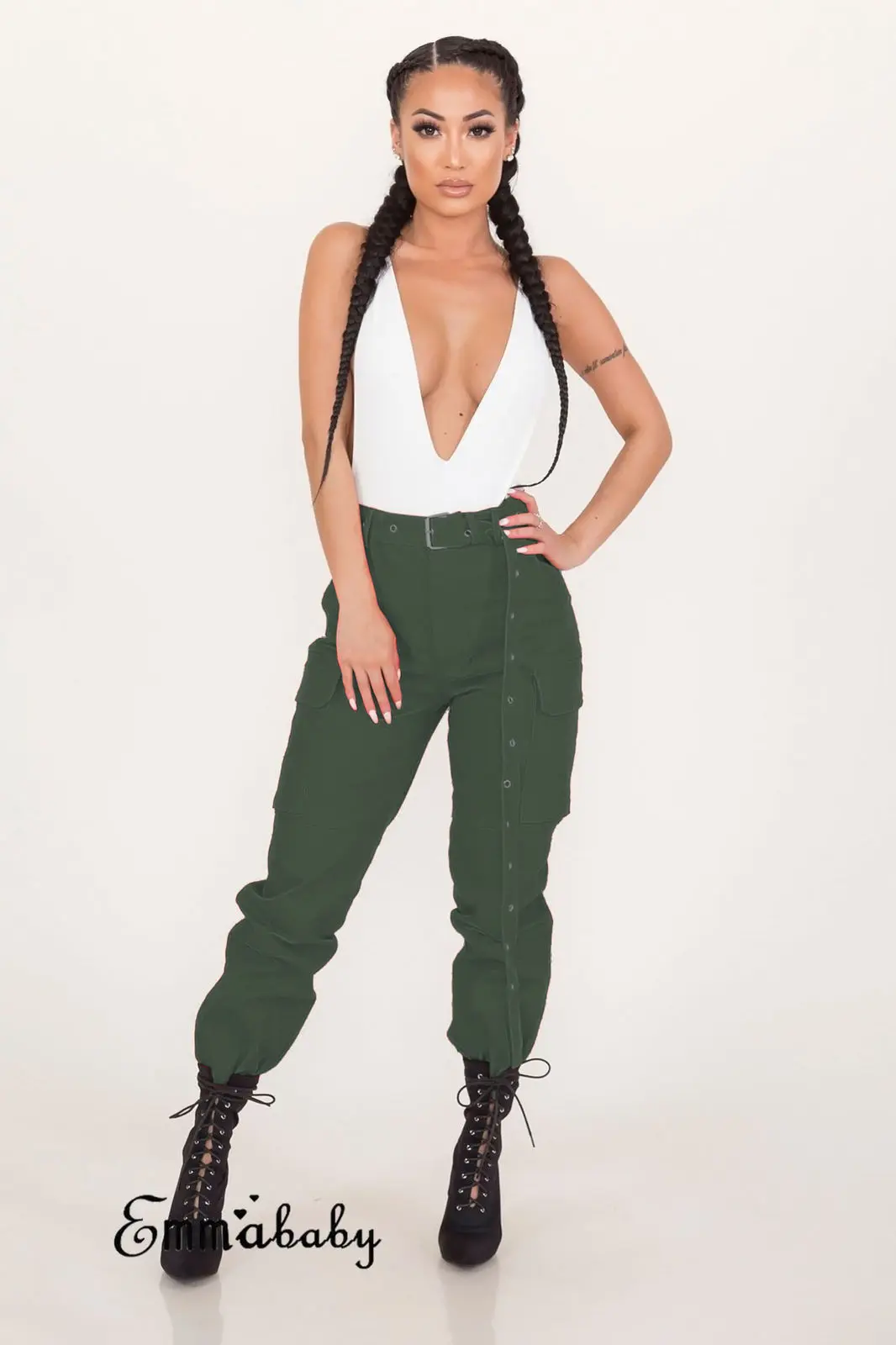 Hirigin Брендовые женские брюки новые женские хип хоп гарем карго Брюки с высокой талией повседневные панк свободные длинные спортивные брюки - Цвет: Армейский зеленый