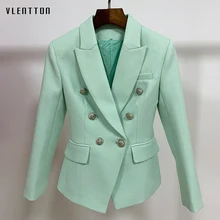 High Quality New 2019 Designer Green Office Lady Blazer Women's Chic Lion Buttons Double Breasted Blazers Jacket Female Outwear