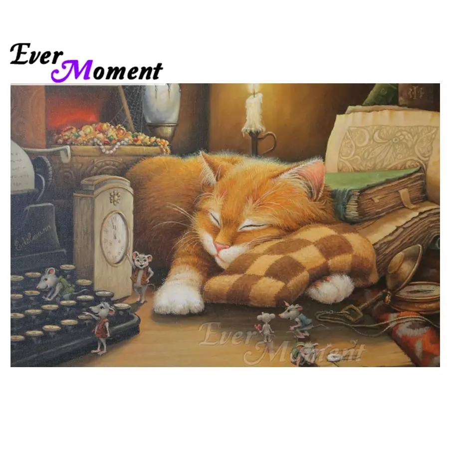 

Ever Moment Diamond Painting Cat Animal 5D DIY Home Decorations Full Square Diamond Embroidery Mosaic Gift Cross Stitch ASF1242