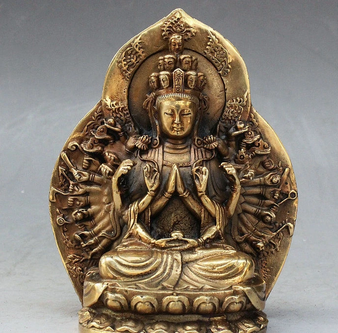 SCY China Buddhism Bronze 11 Head 1000 Arms Avalokiteshvara of Goddess Buddha Statue | Дом и сад