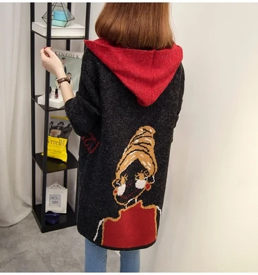 Осенне-зимний вязаный кардиган женский свободный свитер с капюшоном пальто средней длины Модный женский вязаный свитер большой Размер 2XL-4XL DD623 - Цвет: Photo Color 1