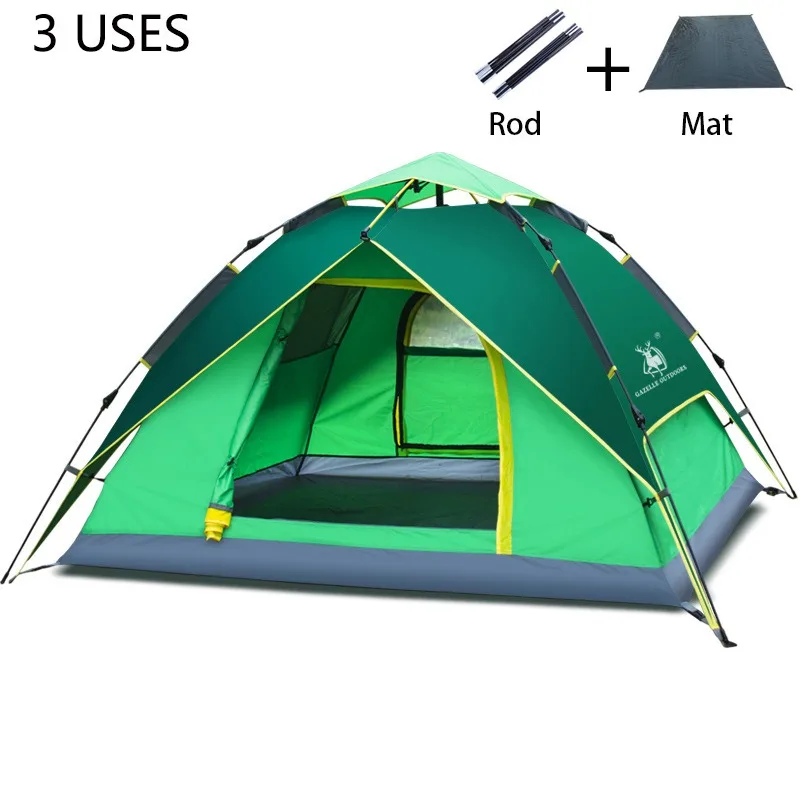 3-4 человек Открытый Палатка автоматические гидравлические водонепроницаемый Пеший Туризм Путешествия семья палатки двойной слой - Цвет: green 3uses