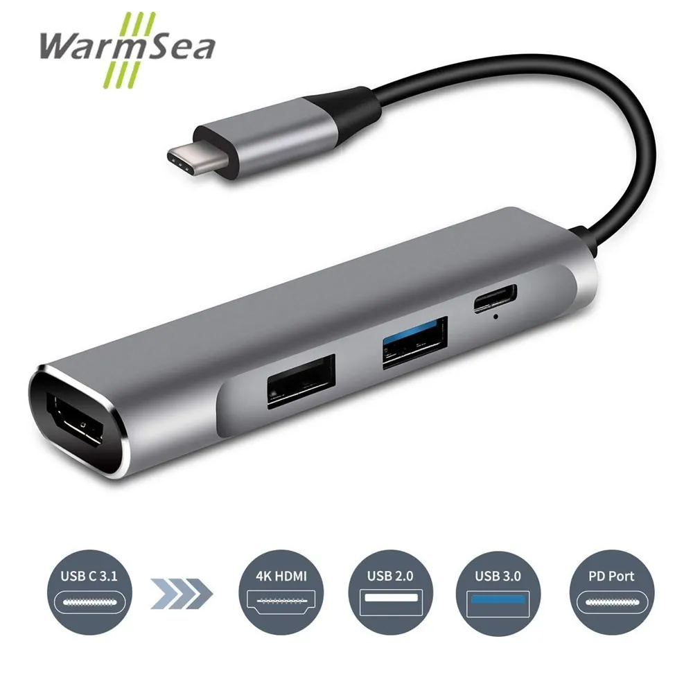 Usb type C type-C концентратор для HDMI 4K USB 3,0 2,0 Thunderbolt 3 адаптер Dex станция для samsung Galaxy Note 8 S8 S9+ MacBook pro - Цвет: Серый