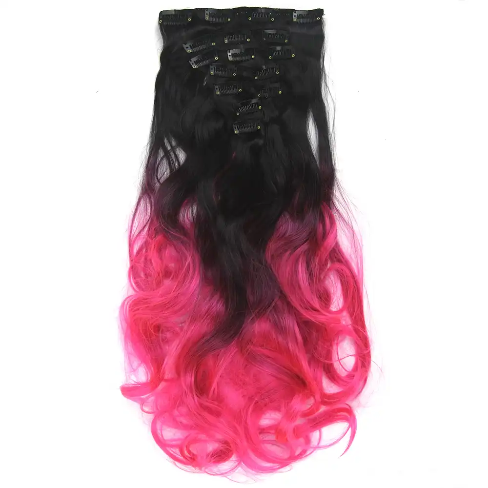 Soowee Long Wavy Synthetic Hair Heat Resistant Black To Pink Ombre