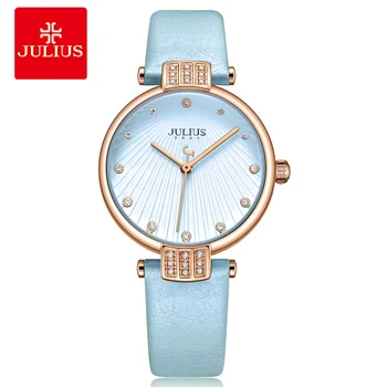 

New Julius Women's Watch Japan Quartz Elegant Setting Rhinestone Fashion Hours Bracelet Leather Clock School Girl's Gift Box