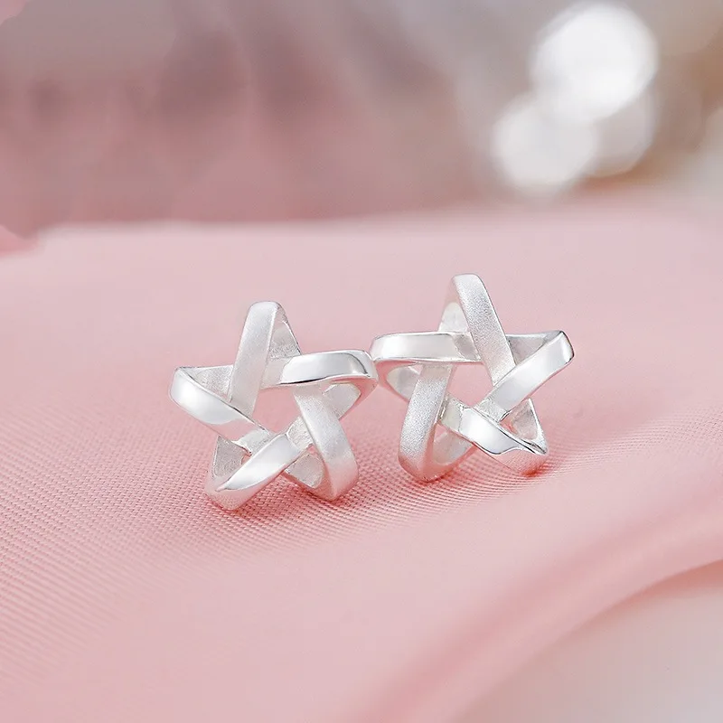 Модные 925 пробы серебряные ювелирные изделия, плетеные серьги-гвоздики со звездами для женщин, свадебные женские серьги, букле d'oreille femme eh1159