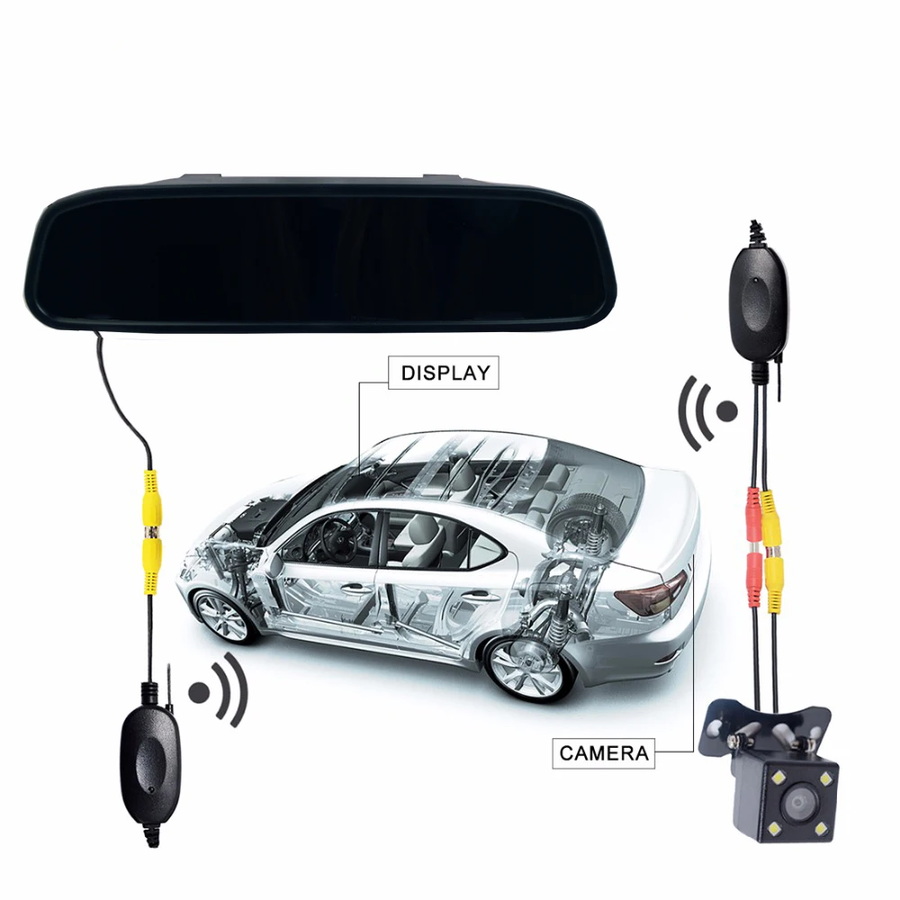 

Viecar 2In1 Car Parking System Kit Wireless 4.3"TFT LCD Mirror Monitor HD Screen Display+Auto Backup Waterproof Rear View Camera