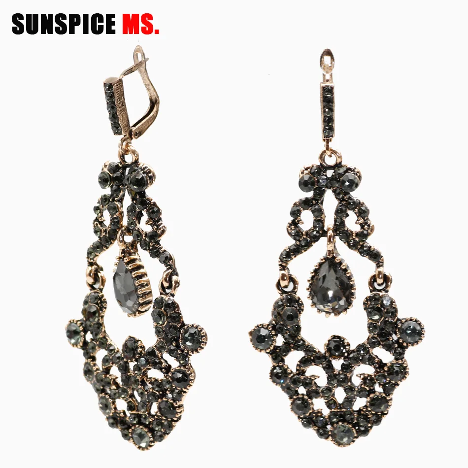 

SUNSPICE MS Fashion Ethnic Crystal Flower Earrings Turkish Retro Gold Color Swinging Drop Earrings Princess Women Jewelry Gifts