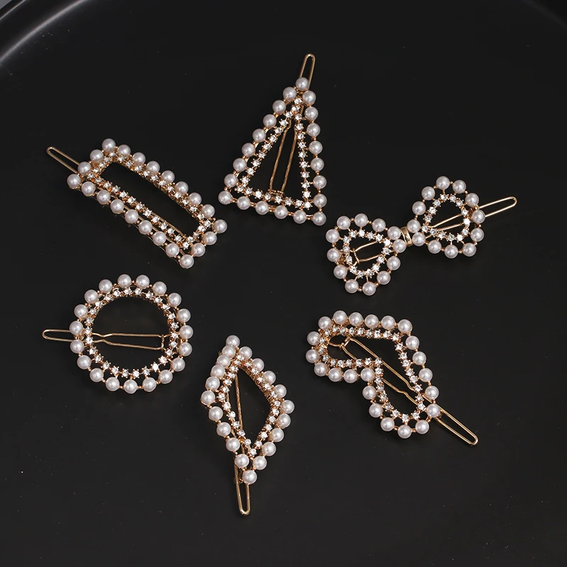 

FASHIONSNOOPS New Arrivals Simulated Pearls Hair Clips For Women Statement Geometric Pearl Hair Pins Fashion Jewelry Party Gift
