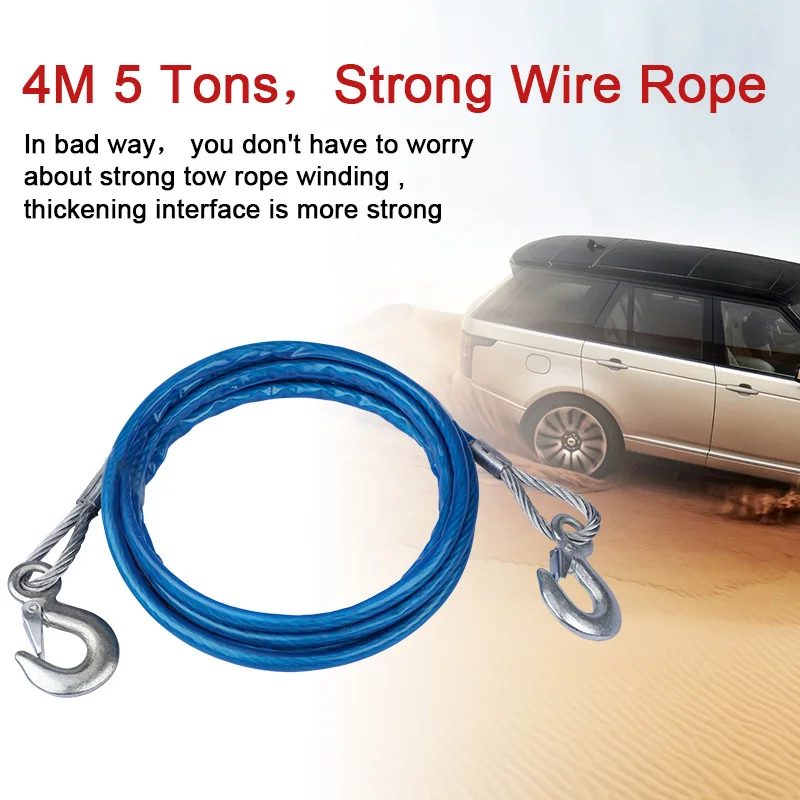 الثقيلة سحب الحبال 4 متر 5 طن سلك كابل عالية القوة سلامة هوك أسلاك الفولاذ مقطورة سيارة الطوارئ حبل قطر