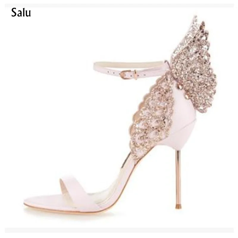 

Celebrity Style Butterfly Wings Women High Heels Sandals Sexy Open Toe Ankle Strap Pumps Bridal wedding Party Shoes