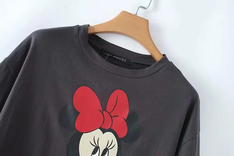 Женская футболка модная серая футболка с Микки Маусом Летняя Повседневная футболка с круглым вырезом и коротким рукавом женские топы C502
