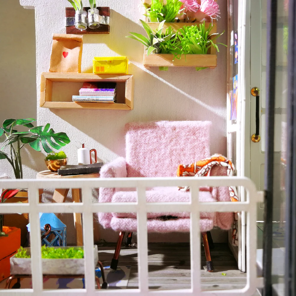 Robotime DIY балкон мечты с мебели для детей и взрослых миниатюрный деревянный кукольный дом модель здания кукольный домик игрушки DGM05