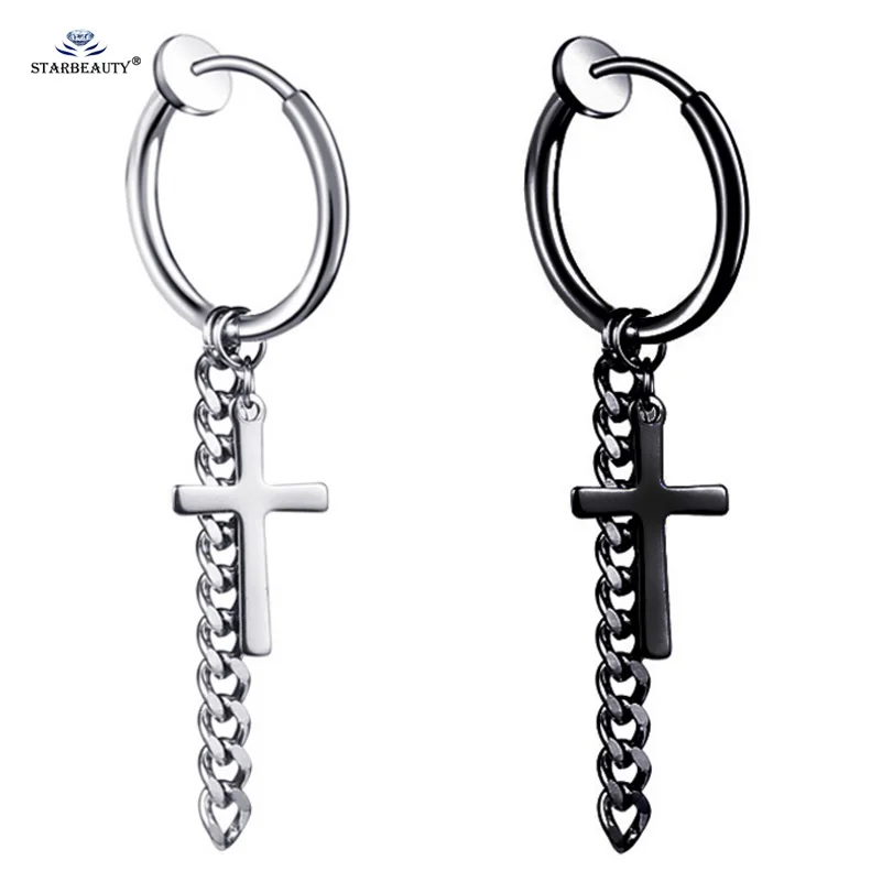 

Starbeauty 1 pc/lot Titanium Cross Helix Piercing Tragus Piercing Plug Jewelry Tassel Fake Piercing Ear Cuff Clip Fake Earrings