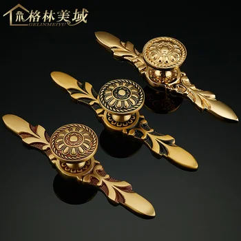 

European-style copper furniture wardrobe door full copper handle imitation bronze gold drawer single handle