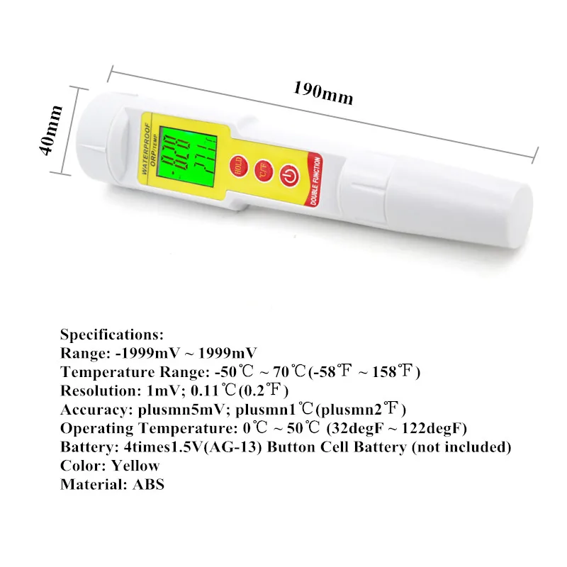 ORP-619 портативный окислительный потенциал тестовая ручка цифровой измерения ОВП и температуры двойной функции ОВП метр-1999мв~ 1999мв