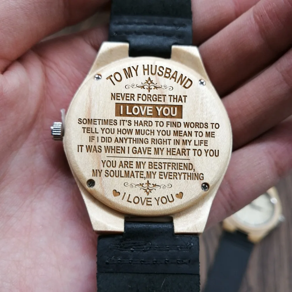

TO MY HUSBAND ENGRAVED WOODEN WATCH NEVER FORGET THAT I LOVE YOU