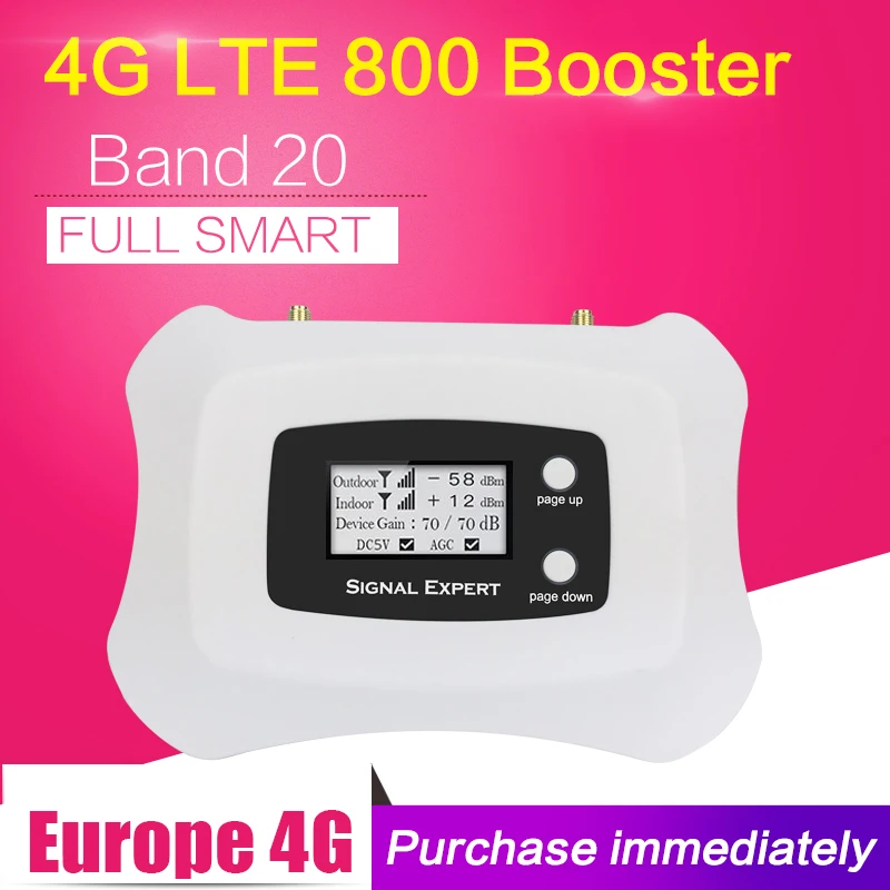 

Repeatnet 4G LTE 800mhz B20 Cell Phone Signal Booster LTE Cellular Amplifier LCD Display 70dB Gain N Type Mobile Phone Repeater