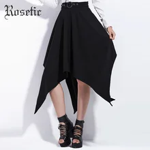 Rosetic женский Готический стиль товар юбка Высокое качество Высокая талия череп ремень с аппликацией до середины икры Асимметричная черная юбка