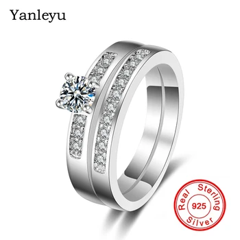 

Yanleyu Orginal Solid 925 Sterling Silver Engagement Rings Set Round AAA Cubic Zircon Wedding Rings for Women Jewelry Gift PR193