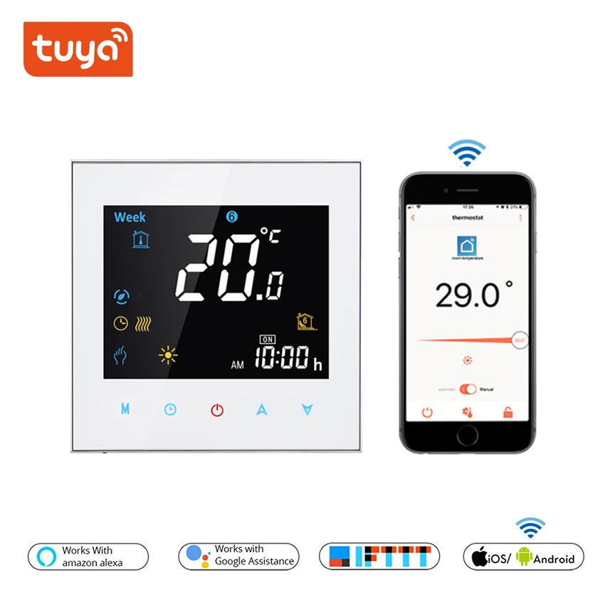 

Smart Thermostat WiFi HVAC System Colorful Negative Display for 3A Water Floor Heating TUYA APP Alexa/Google Home 95-240VAC