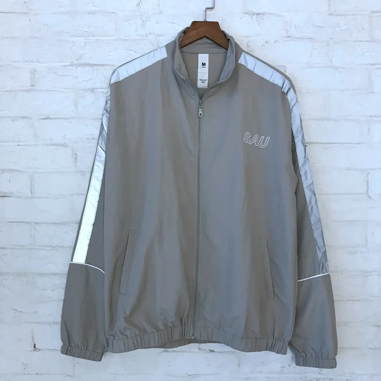 

2018 SAU Printed Side Striped Women Men Zip up Jackets Coats Hiphop Streetwear Men Jacket Windbreaker